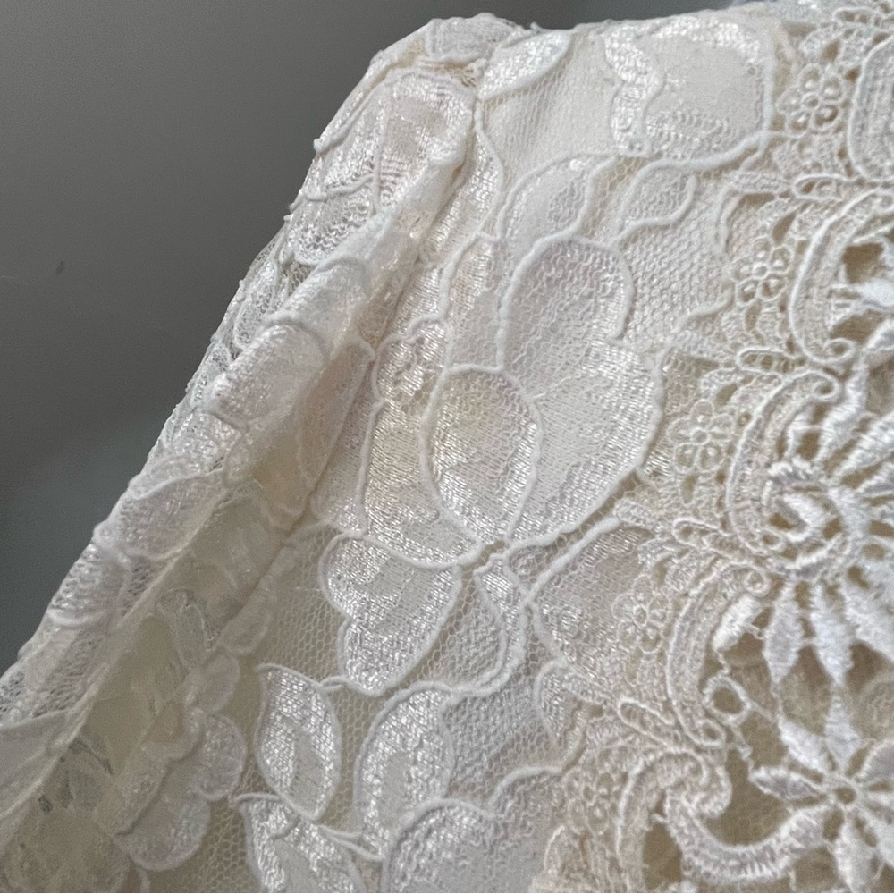 Vintage 80s Victorian Lace Blouse Ivory High Neck Romantic Top Modern Heirloom - Picture 5 of 11
